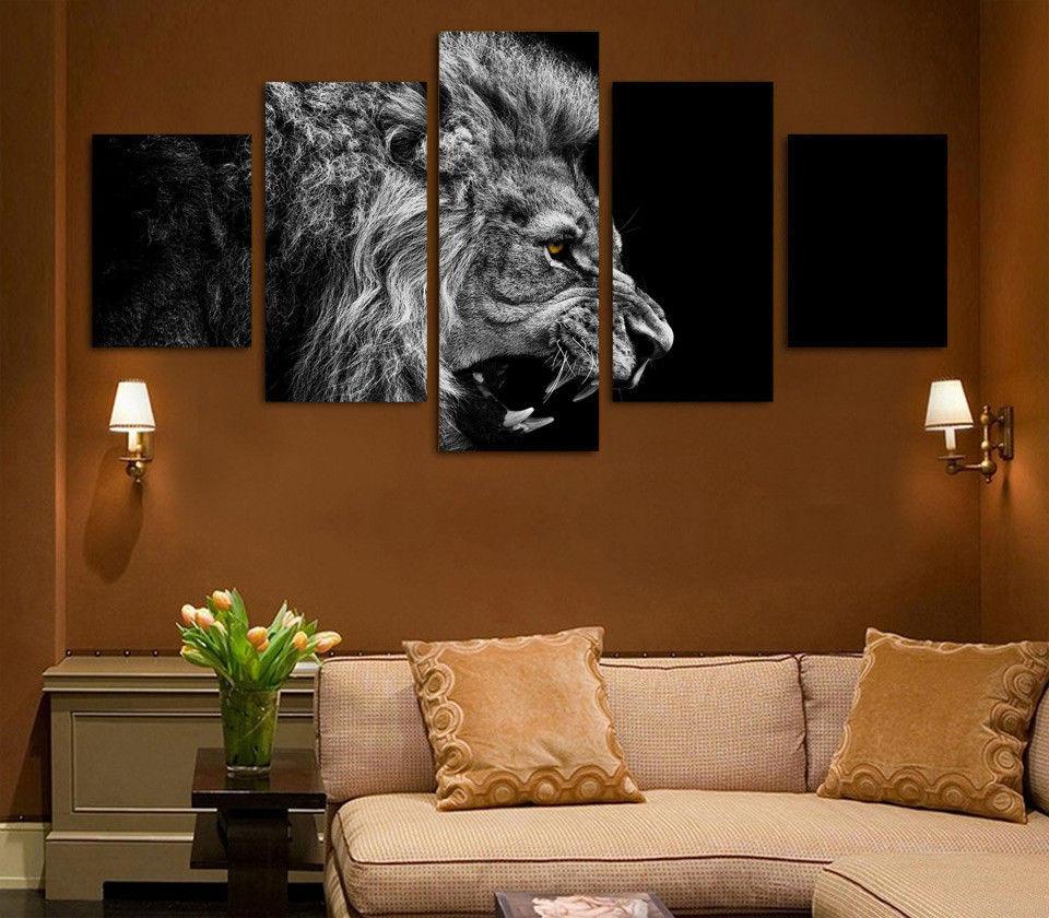 Black &Amp; White Lion Roaring – Animal Canvas Wall Art