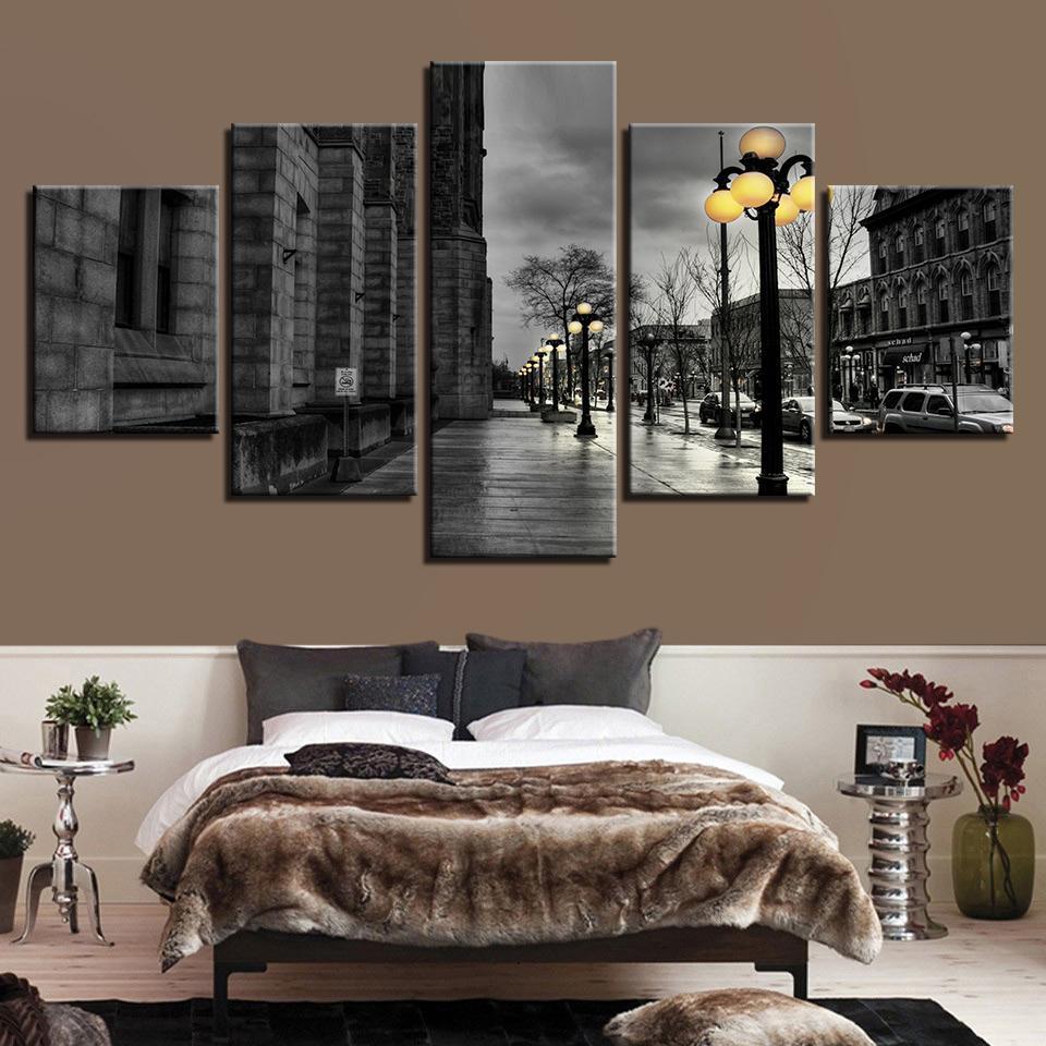 Black White London City Streetscape Nature Canvas Wall Art