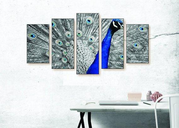 Black &Amp; White Peacock – Animal Canvas Wall Art