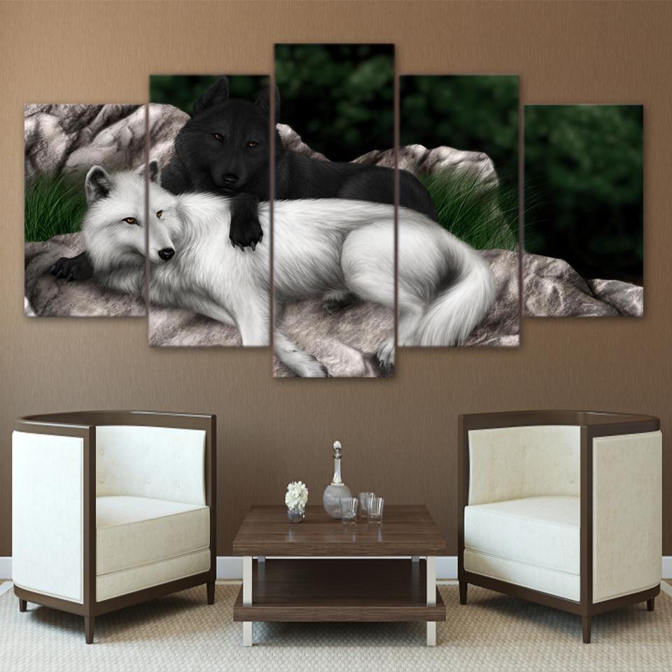Black White Wolf – Abstract Animal Canvas Wall Art