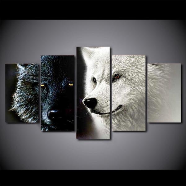 Black White Wolf Wolves Animal Canvas Wall Art