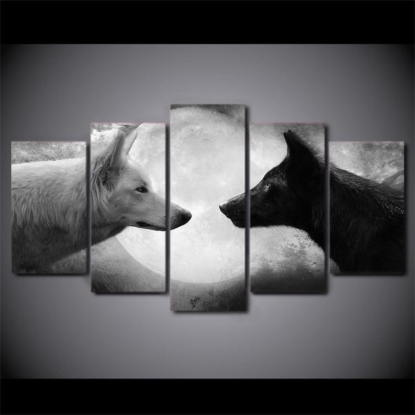 Black / White Wolf Wolves Moon 1 – Animal Canvas Wall Art