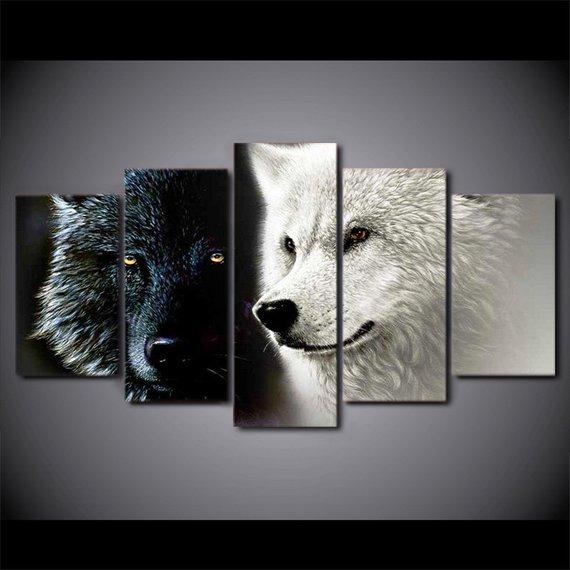 Black &Amp; White Wolves – Animal Canvas Wall Art