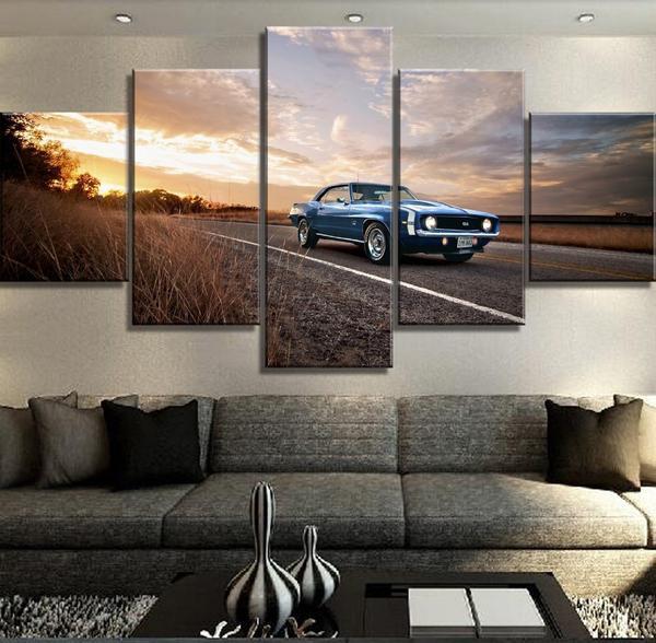 Blue 1969 Chevy Camaro Rs Ss Rally Hockey Stripe Road 1 – Automative Canvas Wall Art