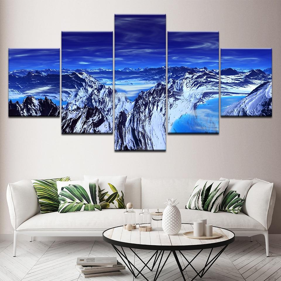 Blue Aurora Borealis Snow Mountain – Nature Canvas Wall Art