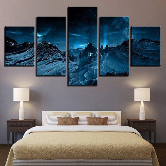 Blue Aurora Snow Mountain – Nature Canvas Wall Art