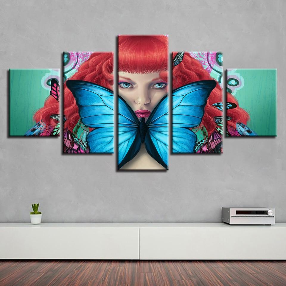 Blue Butterfly And Woman – Abstract Canvas Wall Art