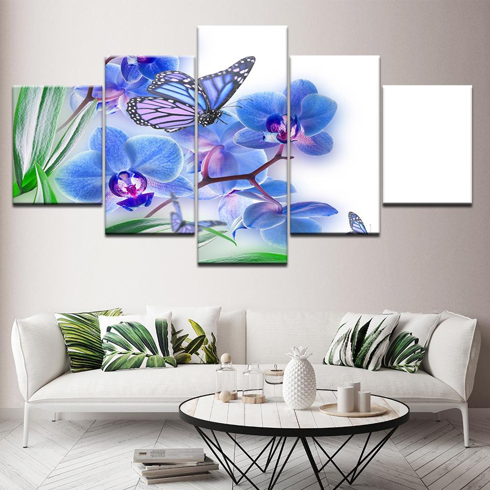 Blue Butterfly Flowers – Nature Canvas Wall Art