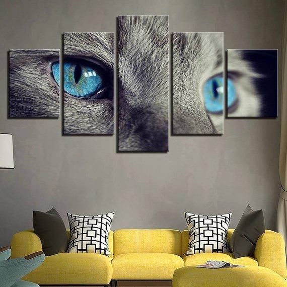 Blue Cat Eyes – Abstract Animal Canvas Wall Art