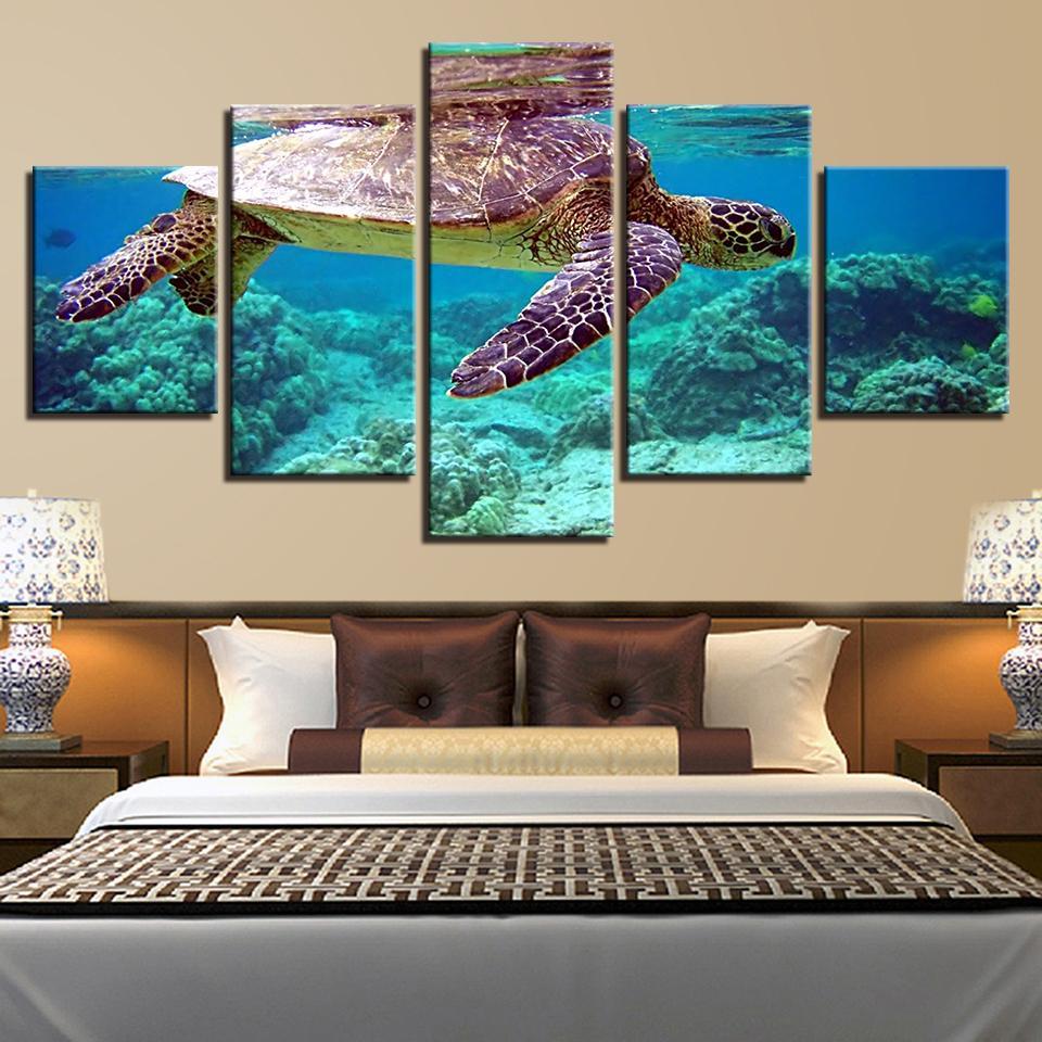 Blue Deep Sea Turtle Marine – Animal Canvas Wall Art