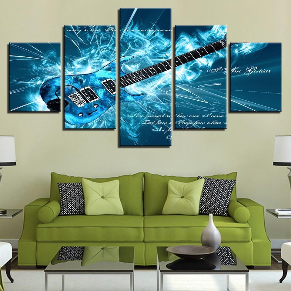 Blue Electric Guitar Rock – Music Canvas Wall Art