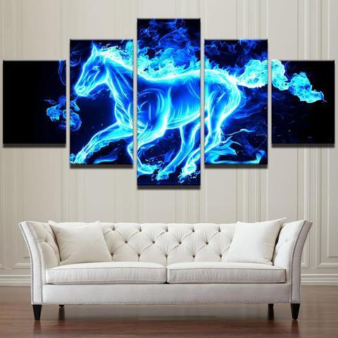 Blue Flame Stallion – Abstarct Animal Canvas Wall Art