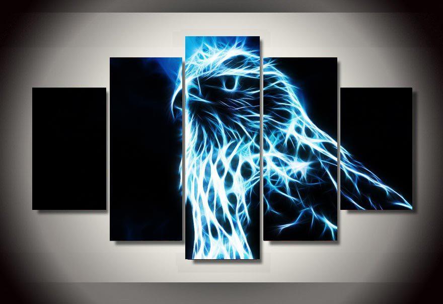 Blue Fluorescence Eagle – Abstract Animal Canvas Wall Art