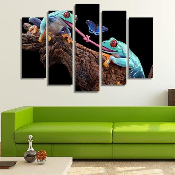 Blue Frogs With Red Eyes – Animal Canvas Wall Art