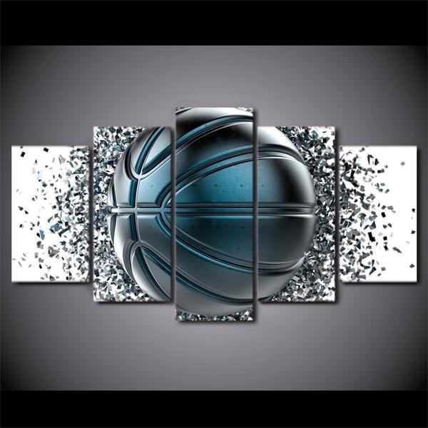 Blue Gray Basketball Disintegration – Sport Canvas Wall Art