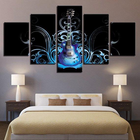 Blue Guitar Musical Instruments – Music Canvas Wall Art