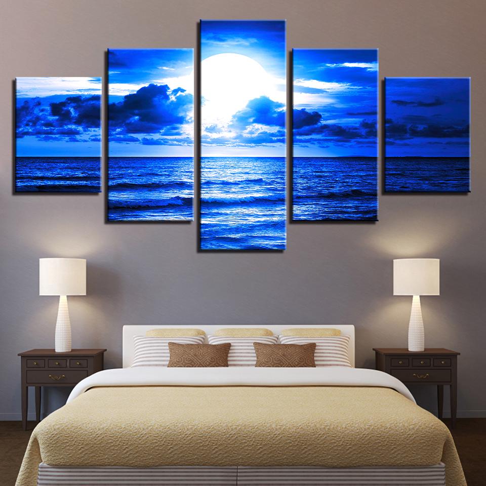 Blue Moonlit Night – Space Canvas Wall Art