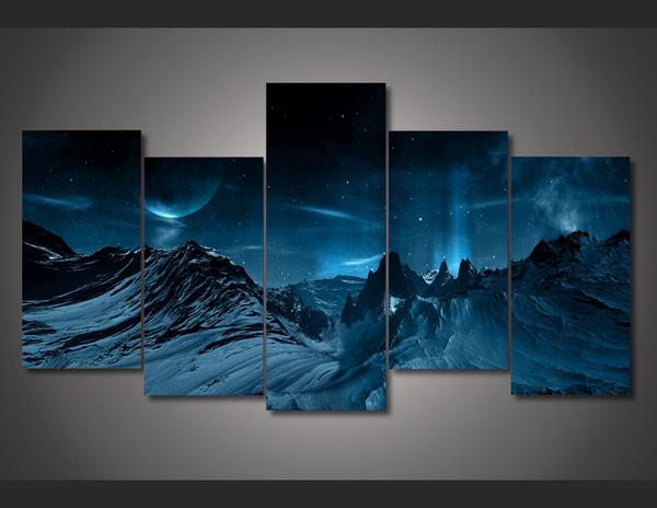 Blue Night Mountainscape Mountains – Nature Canvas Wall Art