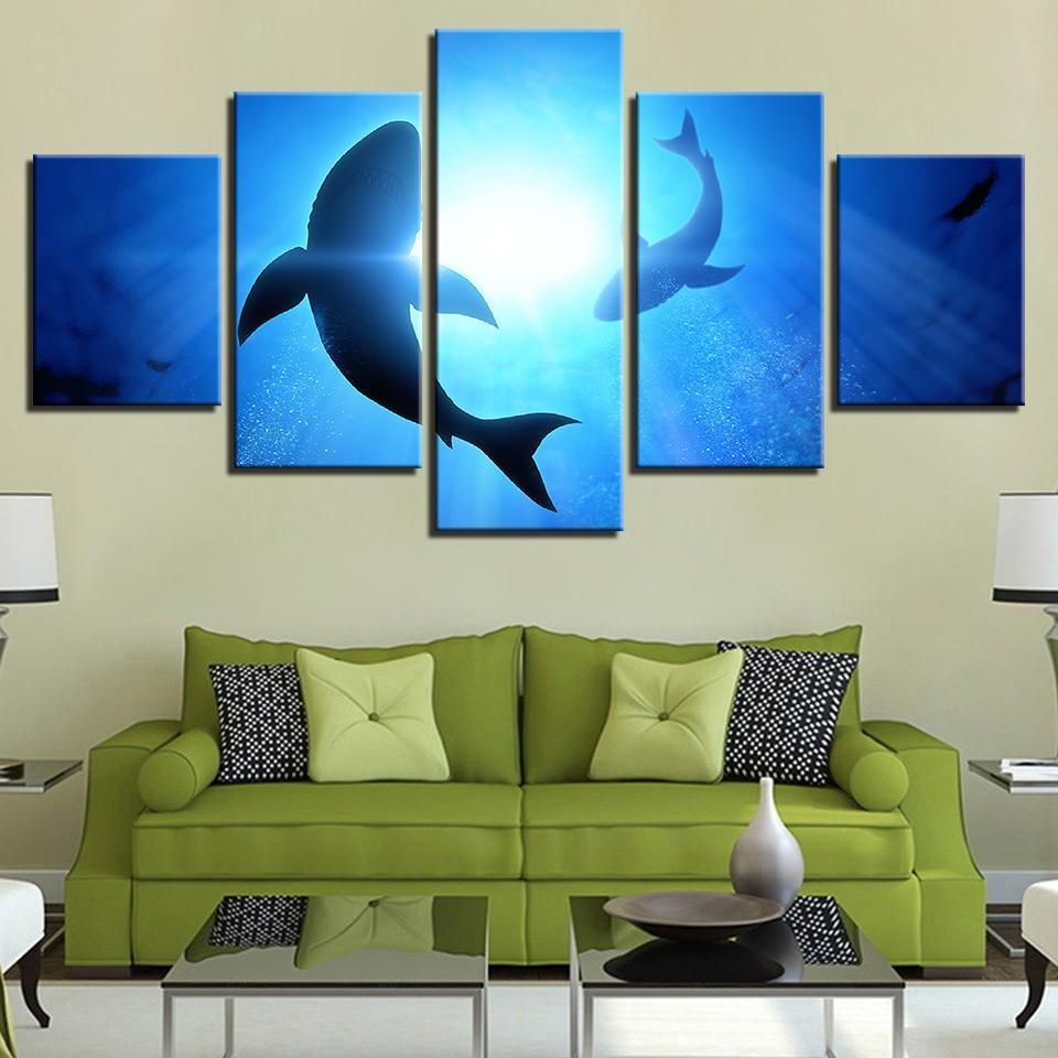 Blue Ocean Shark Seascape – Animal Canvas Wall Art
