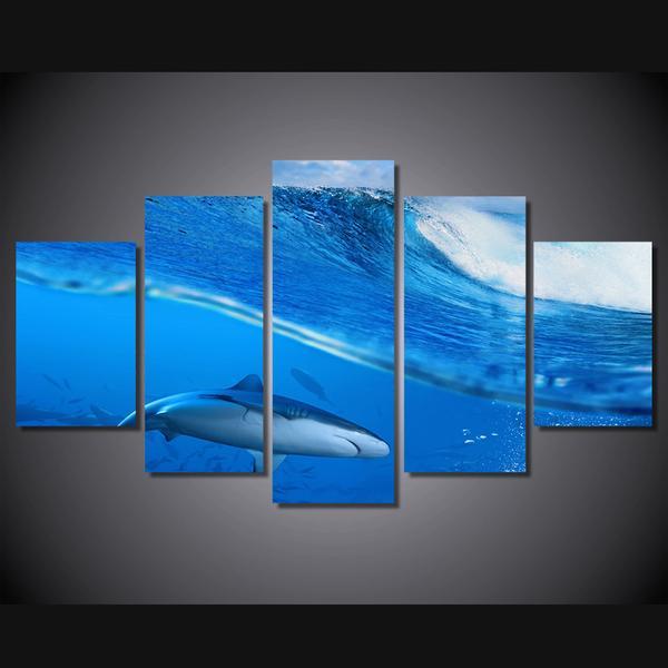 Blue Ocean With Shark 01 – Animal Canvas Wall Art