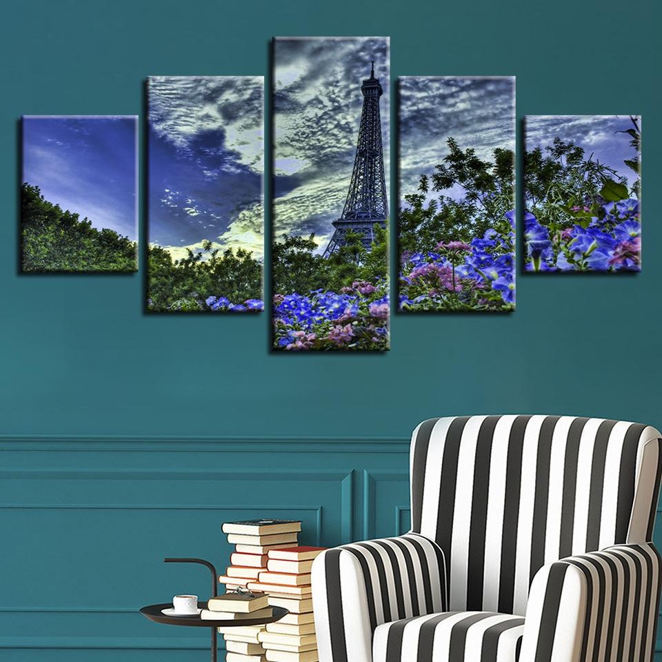 Blue Pink Flower And Green Tree – Nature Canvas Wall Art