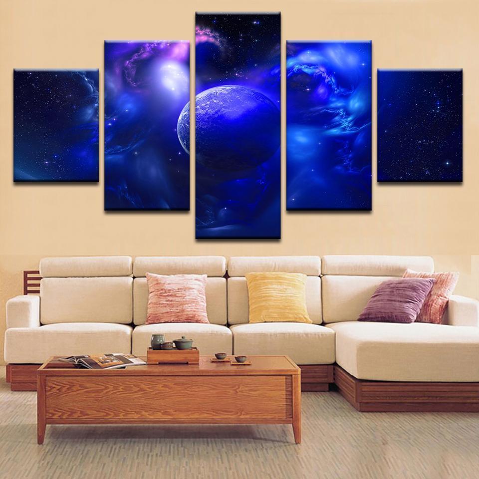 Blue Planet And The Galaxy Far Away 1 – Space Canvas Wall Art