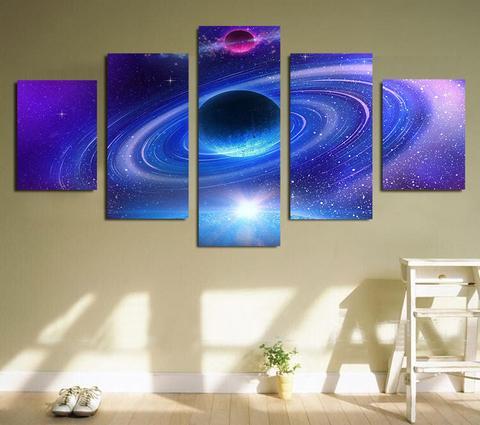 Blue Planet With Rings – Space Canvas Wall Art
