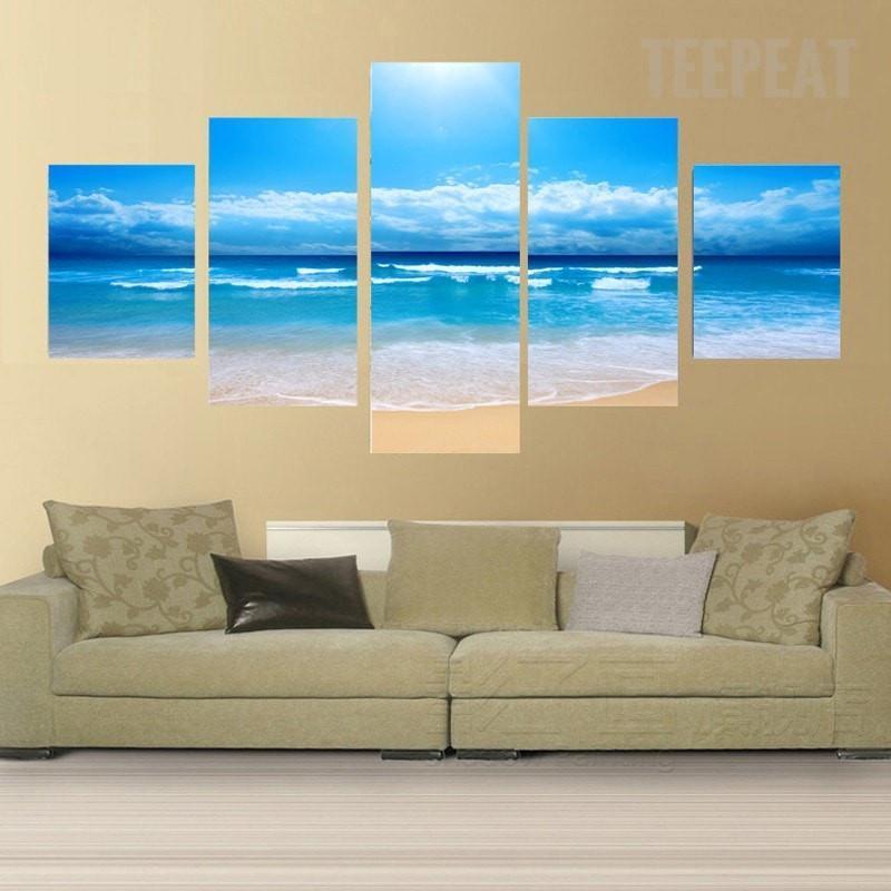 Blue Sky And Beach Wave Landscape – Nature Canvas Wall Art