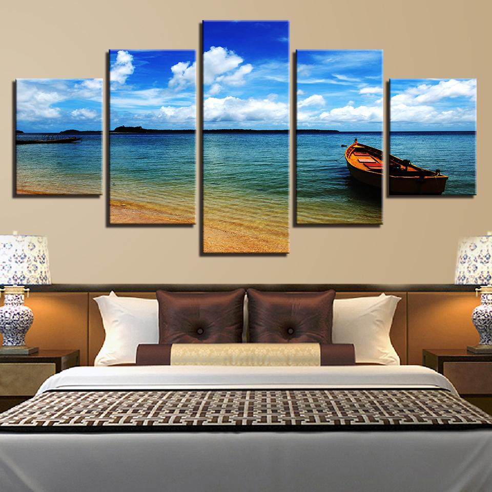 Blue Sky Cloud Beach Boat – Space Canvas Wall Art