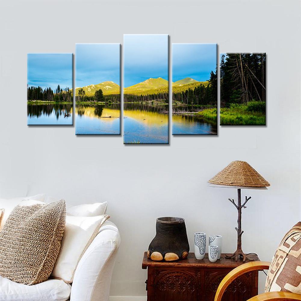 Blue Sky Grasslands By The Lake – Nature Canvas Wall Art