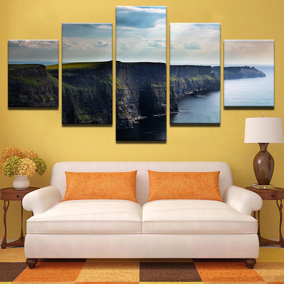Blue Sky Ocean Mountain Cliff – Nature Canvas Wall Art