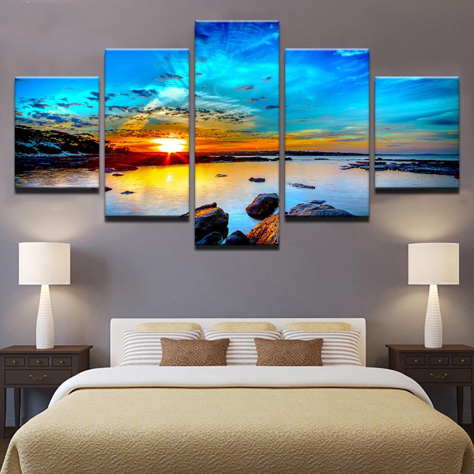 Blue Sky Seaside Sunrise Sea Reef – Space Canvas Wall Art