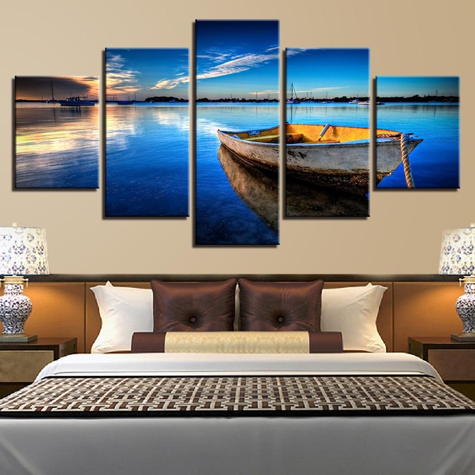 Blue Sky White Cloud Ship River – Nature Canvas Wall Art