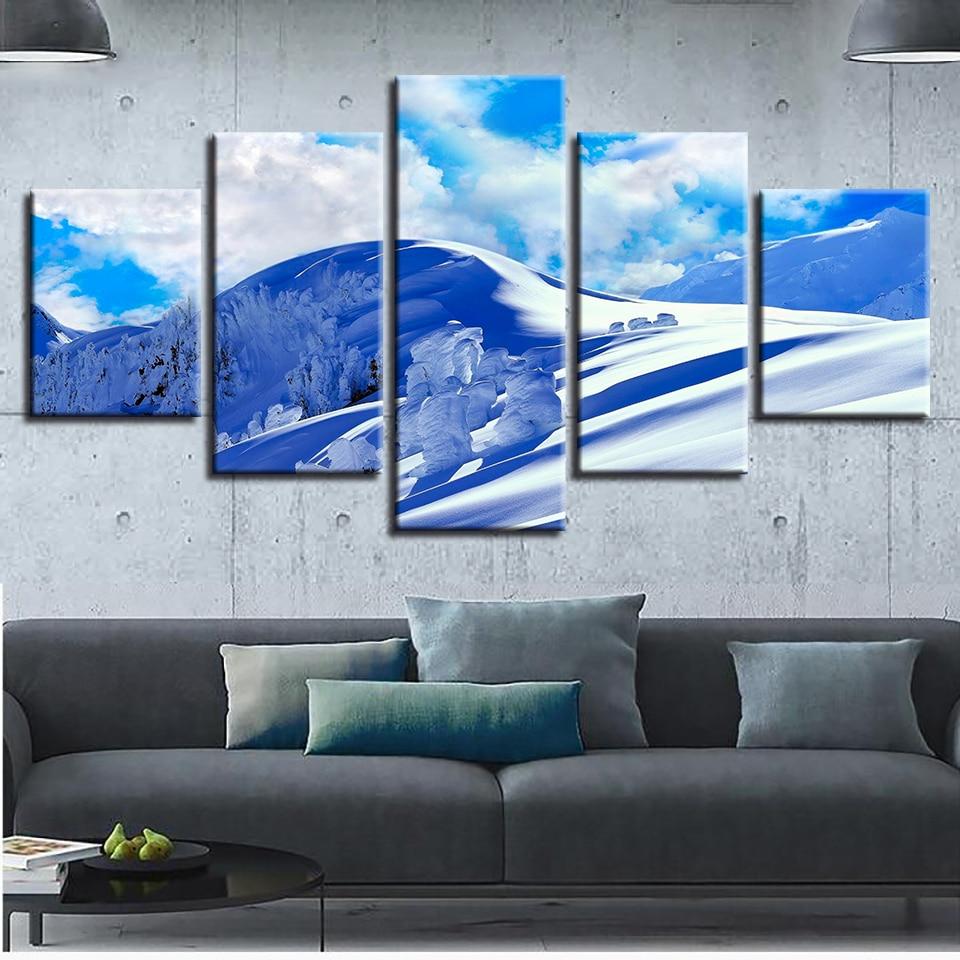Blue Sky White Cloud Snow Mountain – Nature Canvas Wall Art