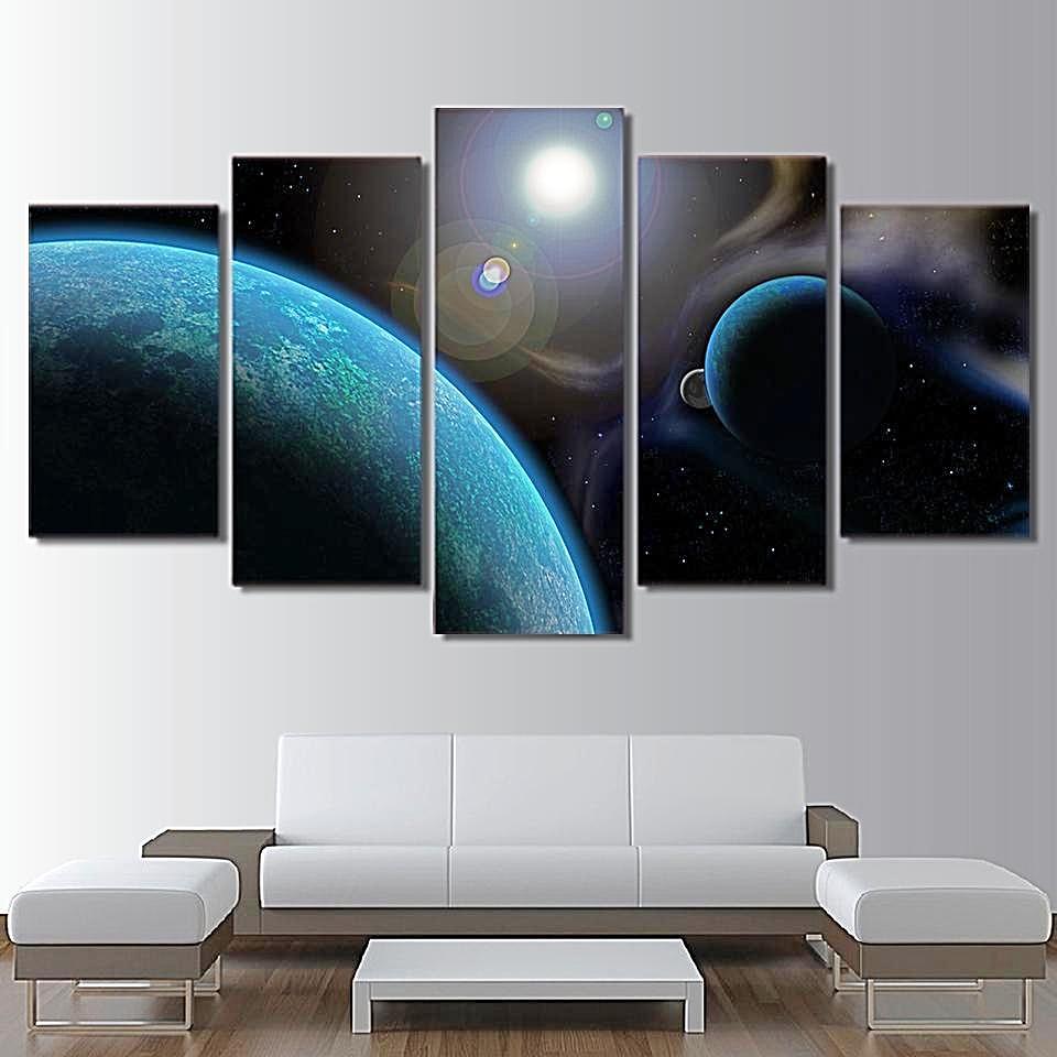 Blue Space Fantasy Planet – Space Universe Canvas Wall Art