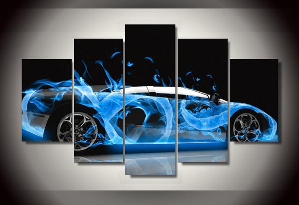Blue Sports Exotic Car Fire Smoke – Automative Canvas Wall Art