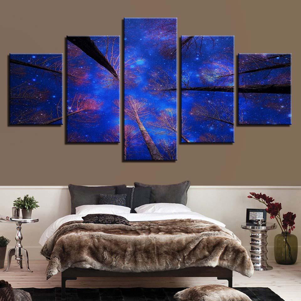 Blue Starry Sky Woods Trees Night – Nature Canvas Wall Art