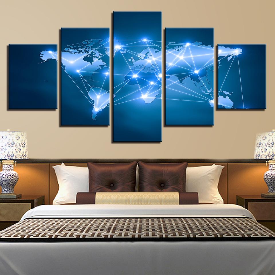 Blue Stars Sky Shine World Map – Abstract Canvas Wall Art