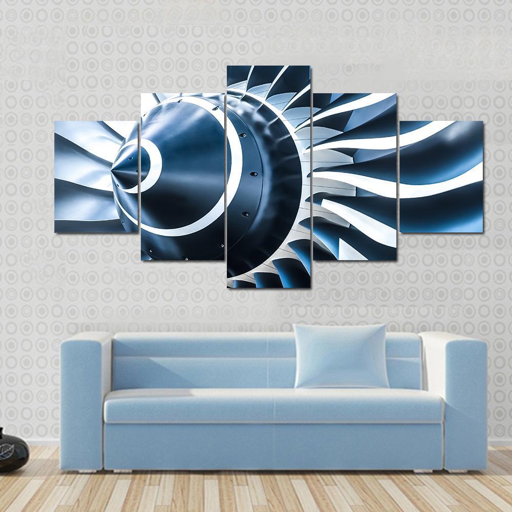 Blue Tone Jet Engine Blades Closeup – Automative Canvas Wall Art