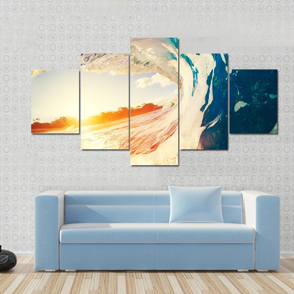 Blue Water Wave With White Bubbles – Nature Canvas Wall Art