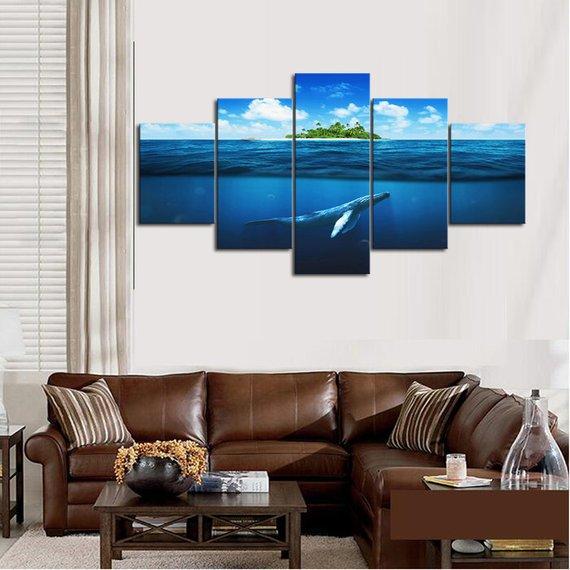 Blue Whale Island 02 – Nature Canvas Wall Art