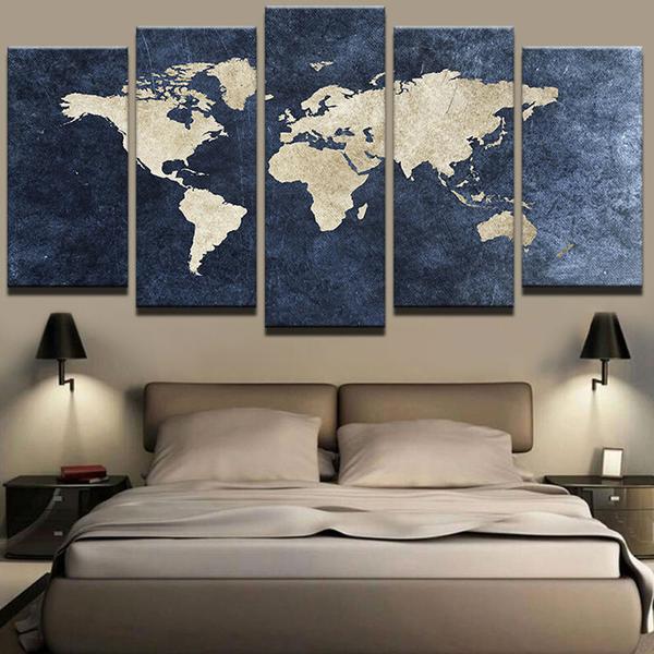 Blue World Map – Abstract Canvas Wall Art