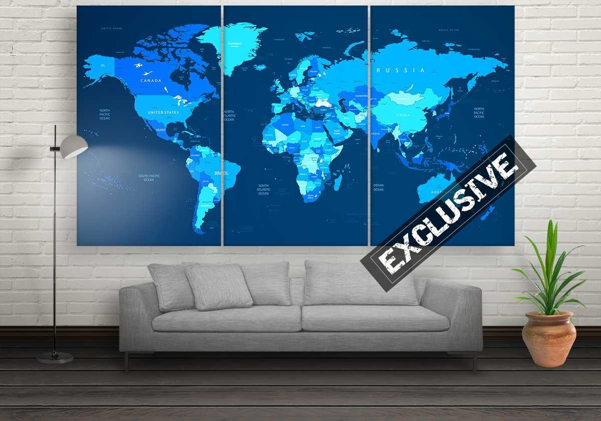 Blue World Map – World Map Canvas Wall Art