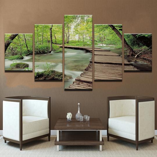 Boardwalk Bridge In The Forest – Nature Canvas Wall Art
