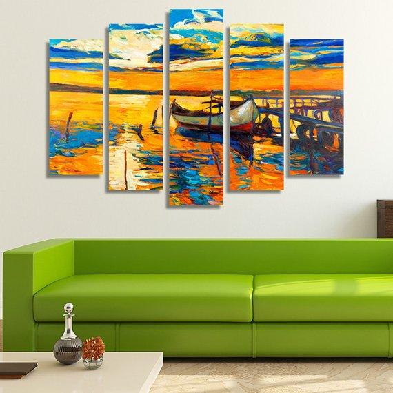 Boat And A Pier At Sunset – Nature Canvas Wall Art