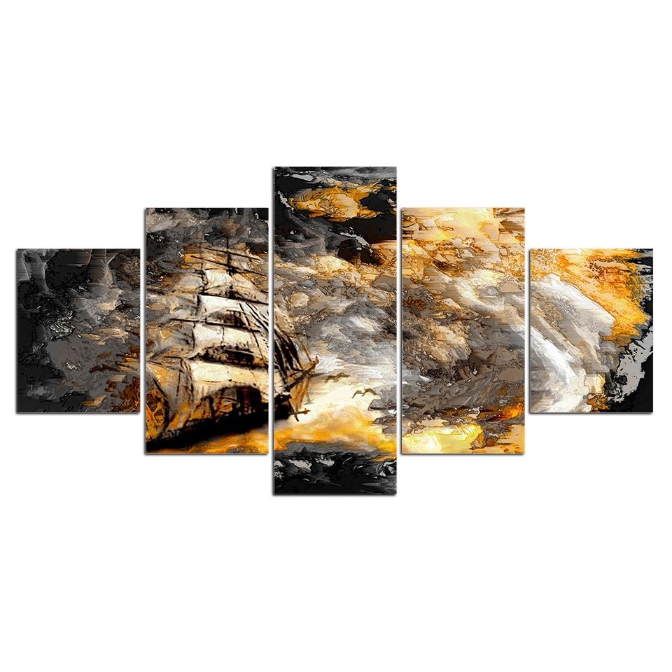 Boat In Sea Storm – Abstract Canvas Wall Art