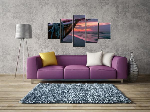 Boat On Sea Ocean At Sunse 01- Space Canvas Wall Art