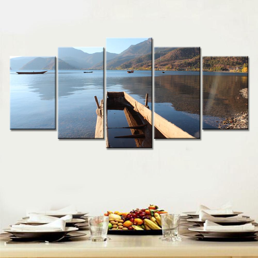 Boat Sets Sail On The Mountain Lake – Nature Canvas Wall Art