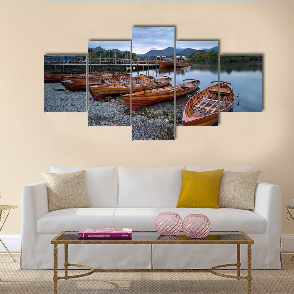 Boats On The Shore Of Derwent Water – Nature Canvas Wall Art