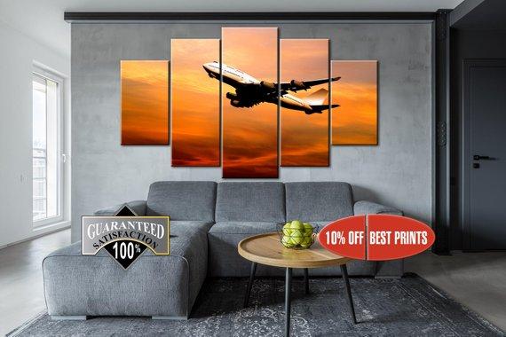 Boeing 747 In Sunset – Airplane Canvas Wall Art